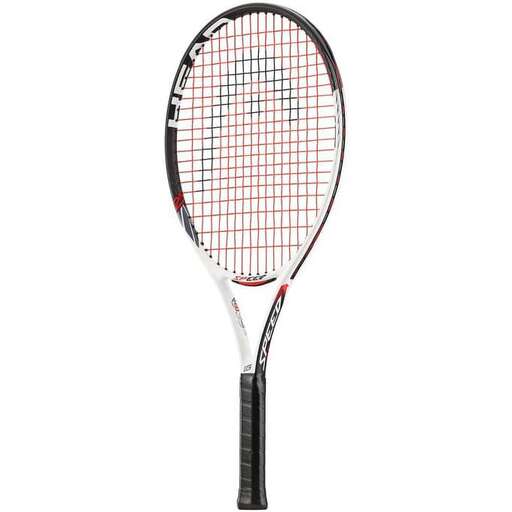 a close up of a tennis racket on a white background