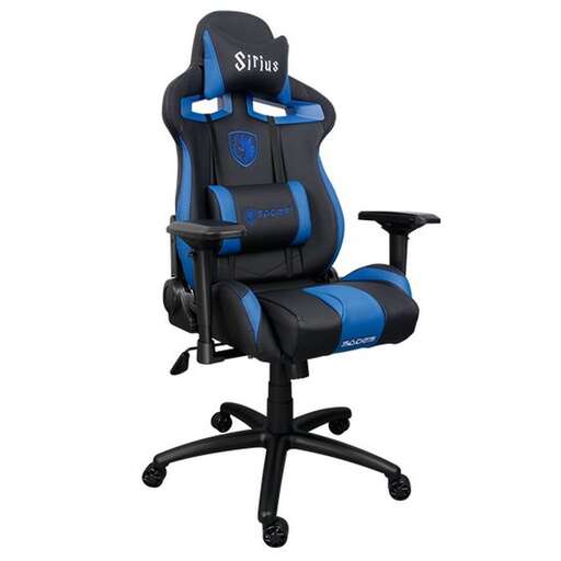 the chair is available in blue and black.