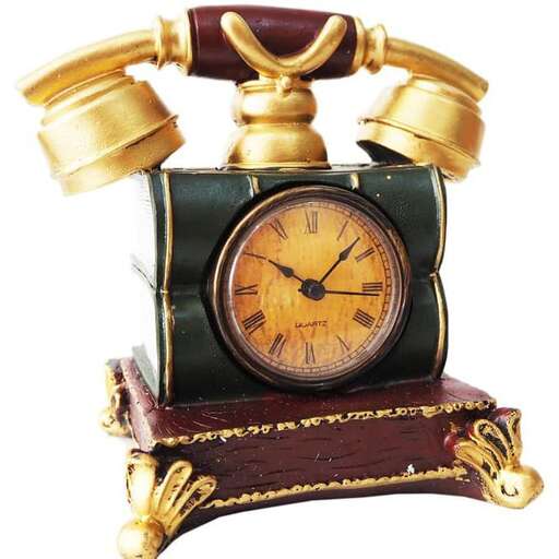 a clock with a wooden stand and a wooden box.