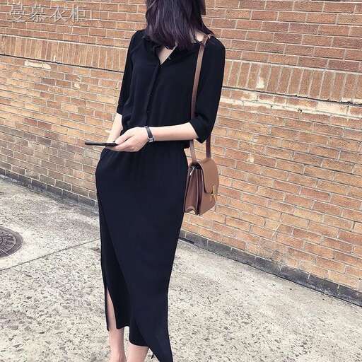 black dress with a long skirt