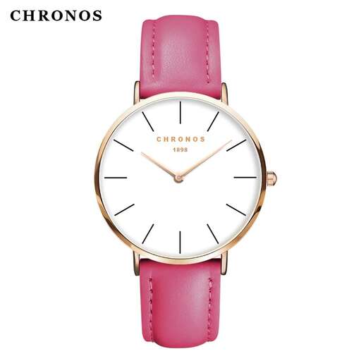 a watch for women with a pink leather strap and a pink leather strap.