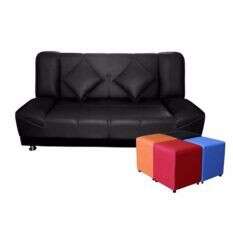 a black sofa with a red cube and a cube............................