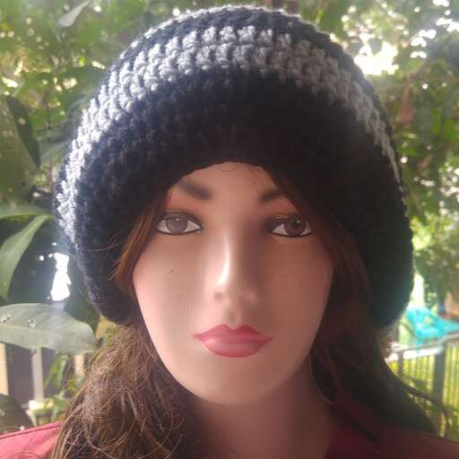 crocheted hat in black and white