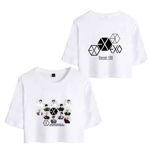 white t - shirt with a black design