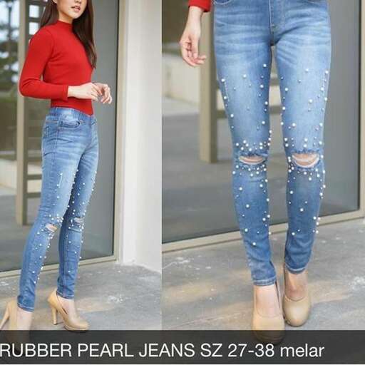 jeans with a red top