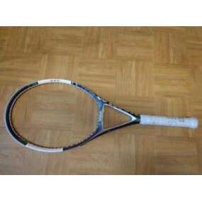a tennis racket with a white handle.