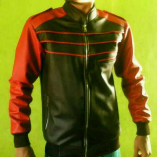 leather jacket with a red and black stripe