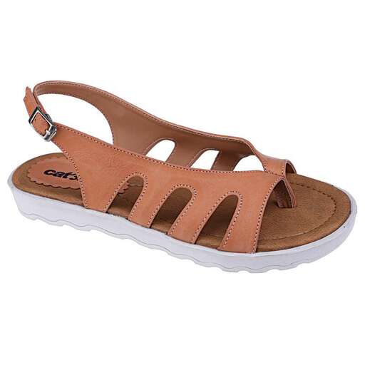 sandal in brown leather with a white sole.