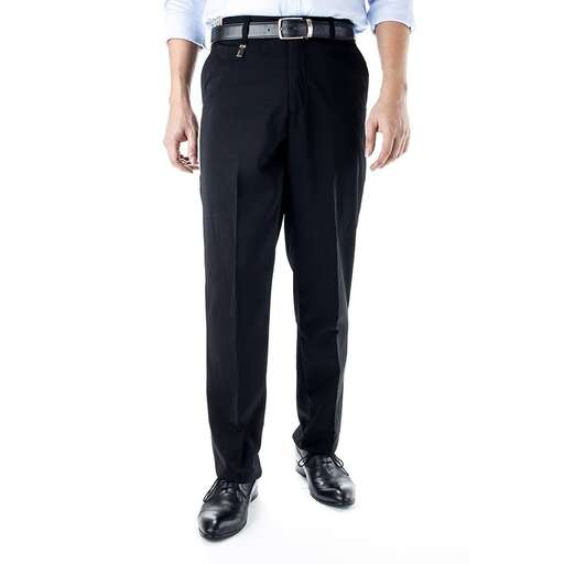 a man in black pants and a white shirt.