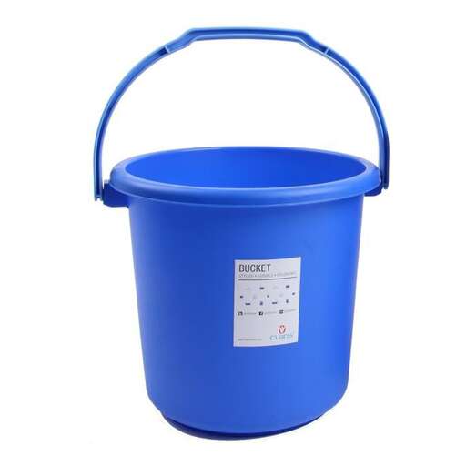 a blue bucket with a handle