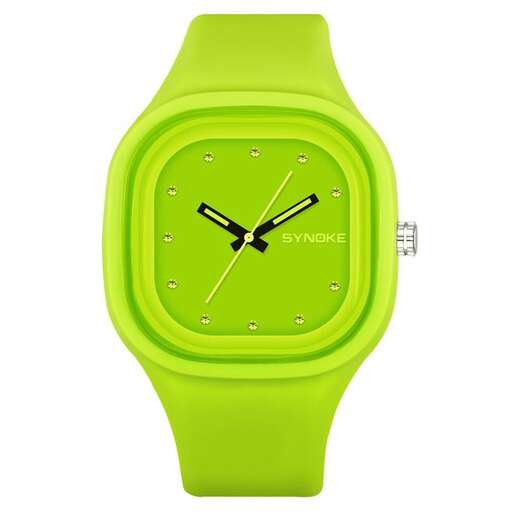 green watch with a black dial