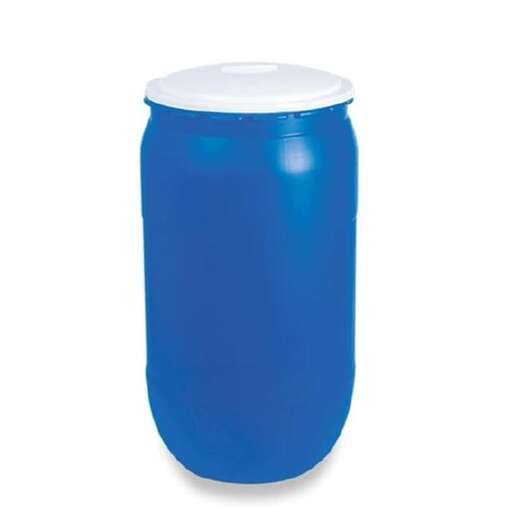 blue plastic can with a lid