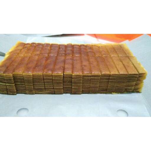 a piece of food that is on a table.