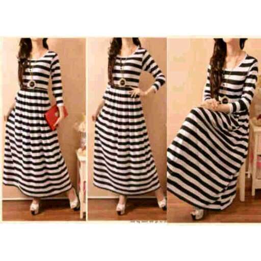 i love the black and white stripes on this dress.