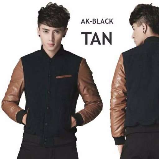 a black leather jacket with a pocket square.