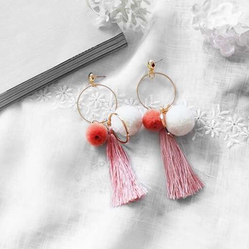 these earrings are made of pink coral and red.