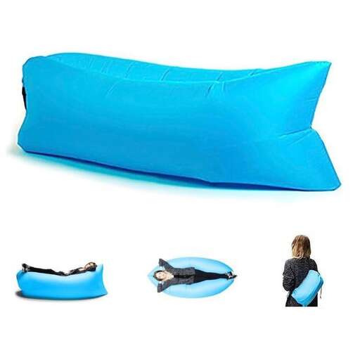 a blue bag with a person inside.
