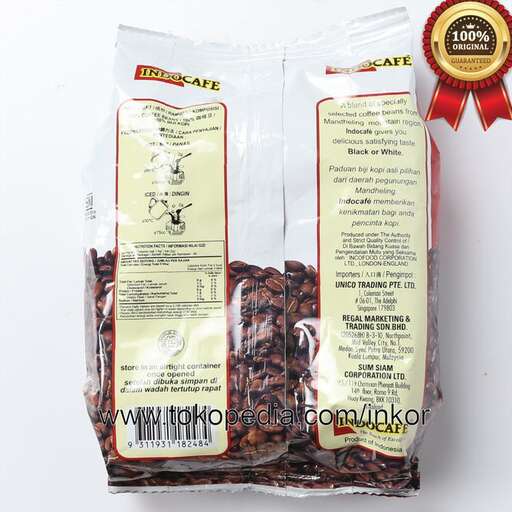 a bag of beans and a red ribbon.