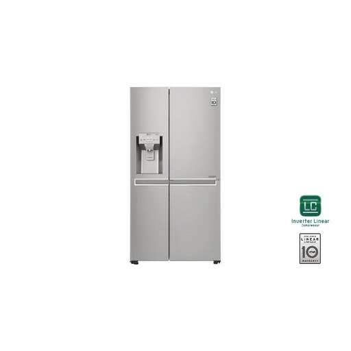 a stainless steel refrigerator with a black handle.
