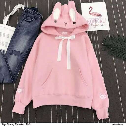 a pink bunny with a white bow on the hoodie.