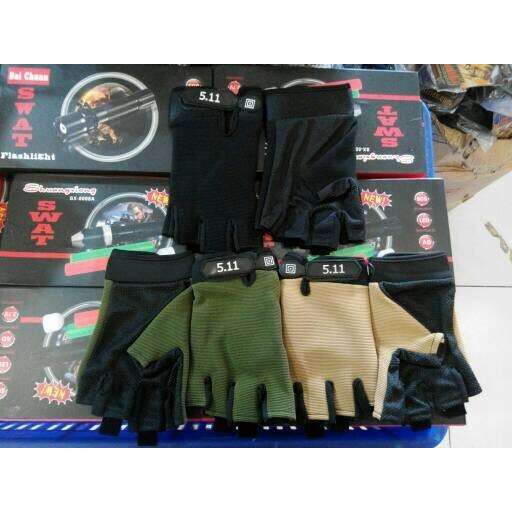 a table with a bunch of gloves on it
