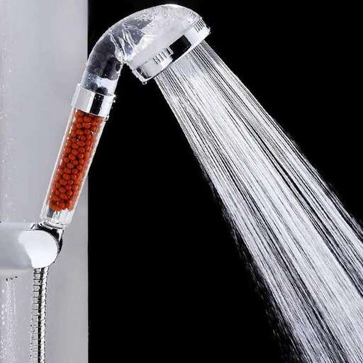 a shower head with a clear shower head.