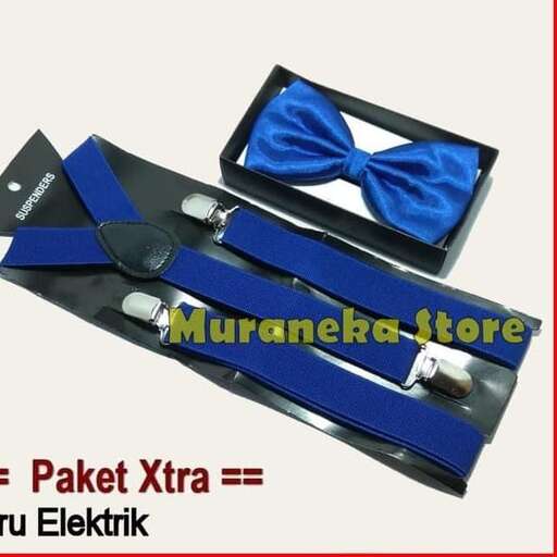 a blue bow tie in a box with a blue bow.