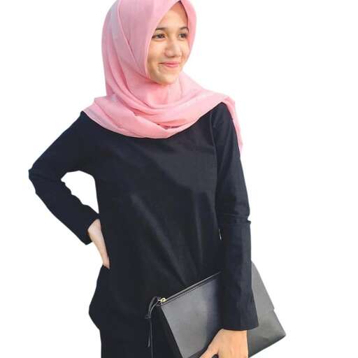a woman in a black dress with a pink scarf