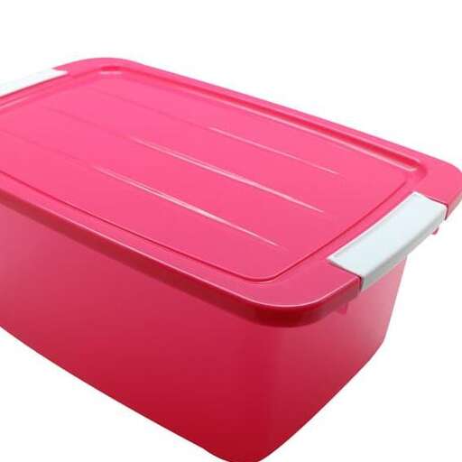 a red plastic box with a lid