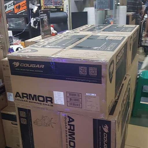 the boxes are stacked up in a store.