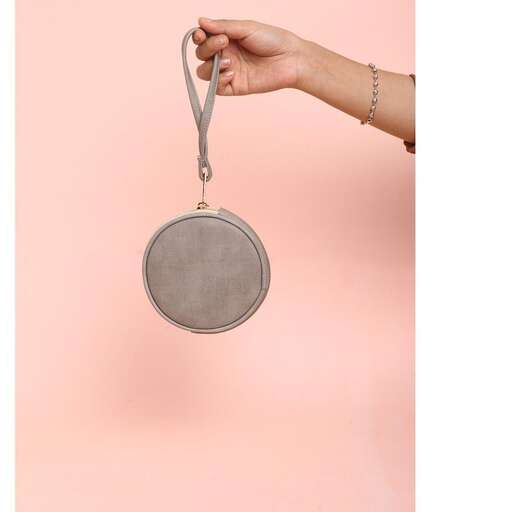 a silver, metal, and plastic handle.