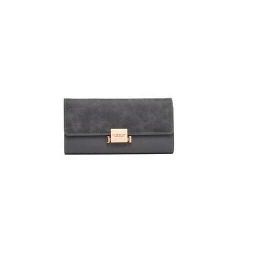 black leather wallet with a gold clasp