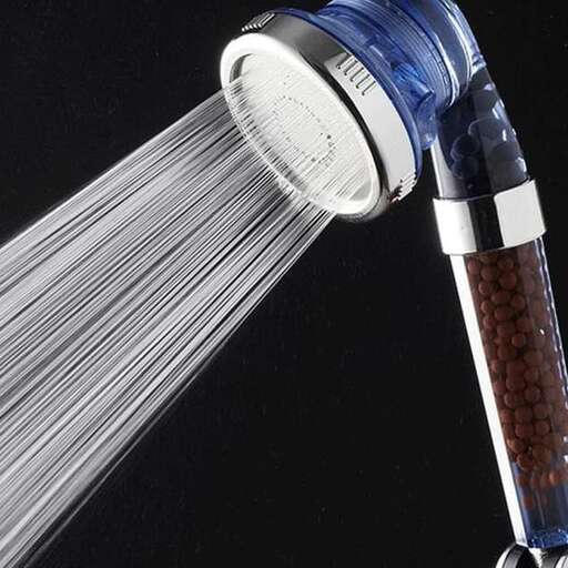 a shower head with a blue cap
