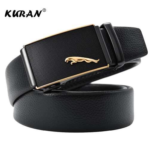 men's black leather belt with a gold buckle