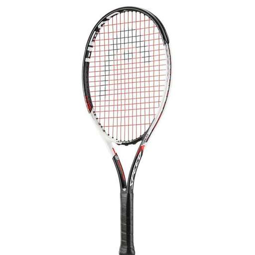 a close up of a tennis racket on a white background