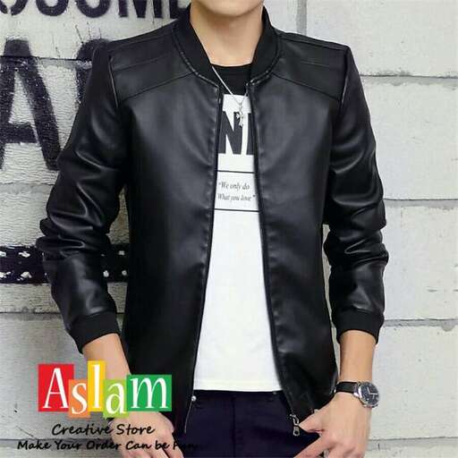 person in a black leather jacket