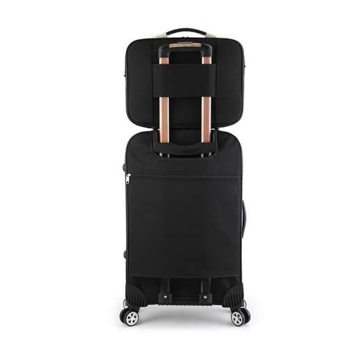 the suitcase is available in black and white.