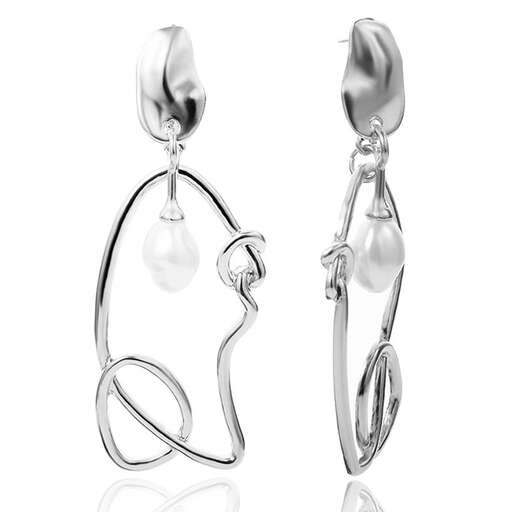 a pair of sterling silver earrings with a pearl and diamond.