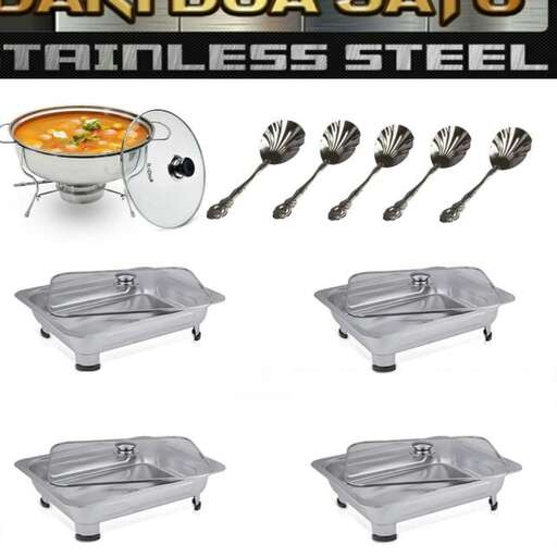 a set of stainless steel tubs and spoons.