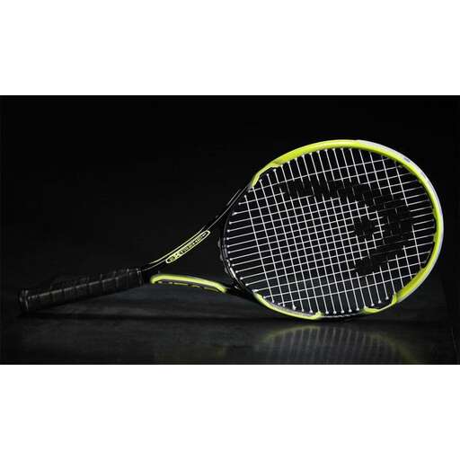 a tennis racket with a yellow glow.