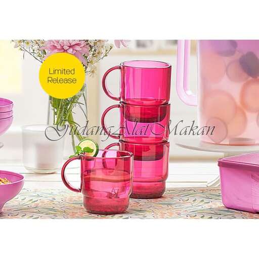 a set of pink glass water glasses