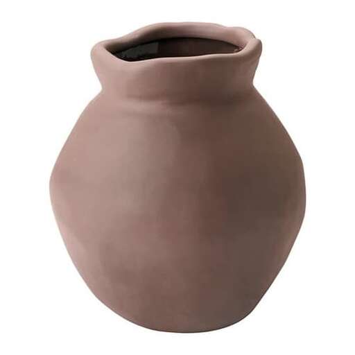 a ceramic vase with a curved top.