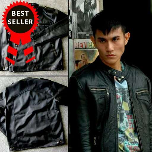 a black leather jacket with a white shirt and a black leather jacket