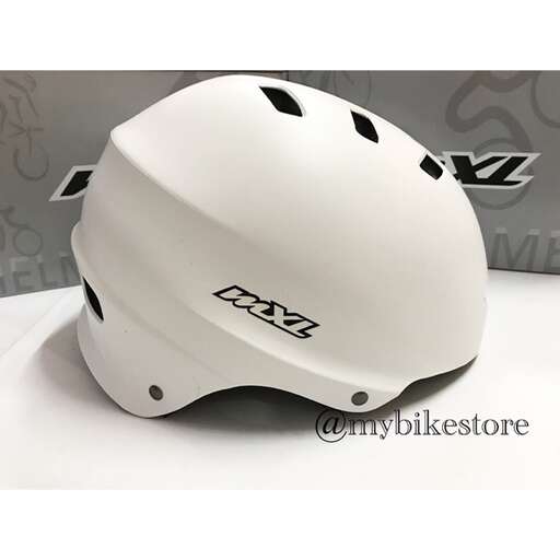 a white helmet with a black helmet on it.