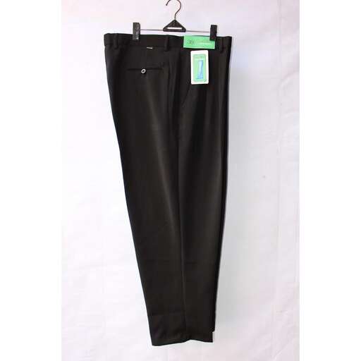 black leather pants with a green tag