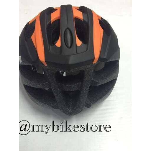 the helmet is black, orange and orange.