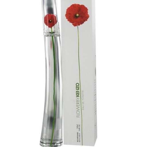 a bottle of perfume bottle with a poppy flower in it.