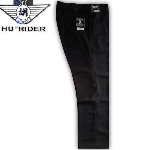 black long sleeved pants with a logo on the front and back.