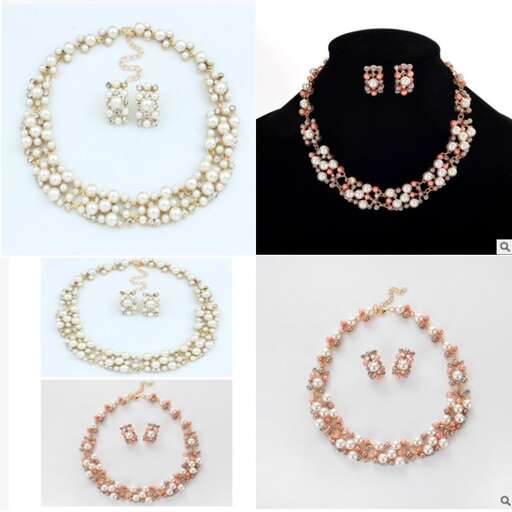 a necklace made of pink and white pearls