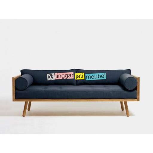 a couch with a wooden frame.